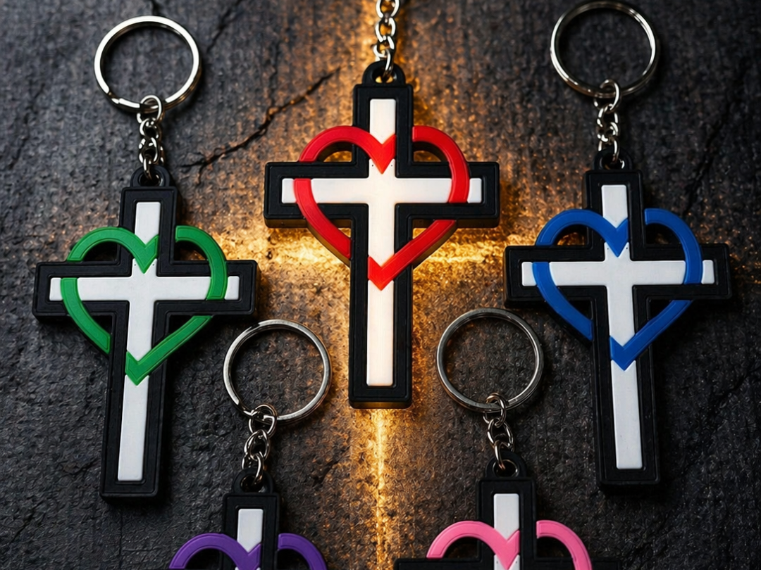 cross with heart keychain