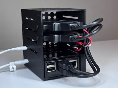 Enclosure for RPi 4B+ (cased) + 4× 2.5" SATA SSDs