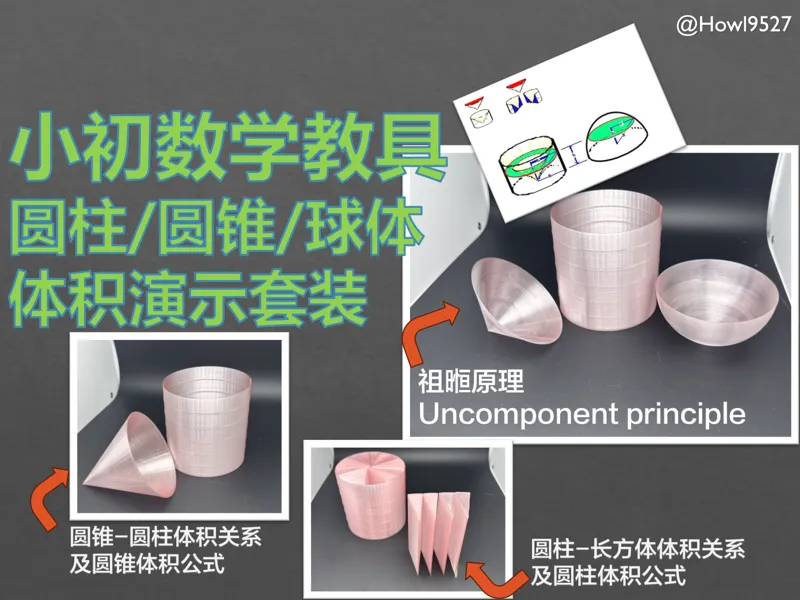 【圆柱/圆锥/球体体积演示套装】小初数学教具