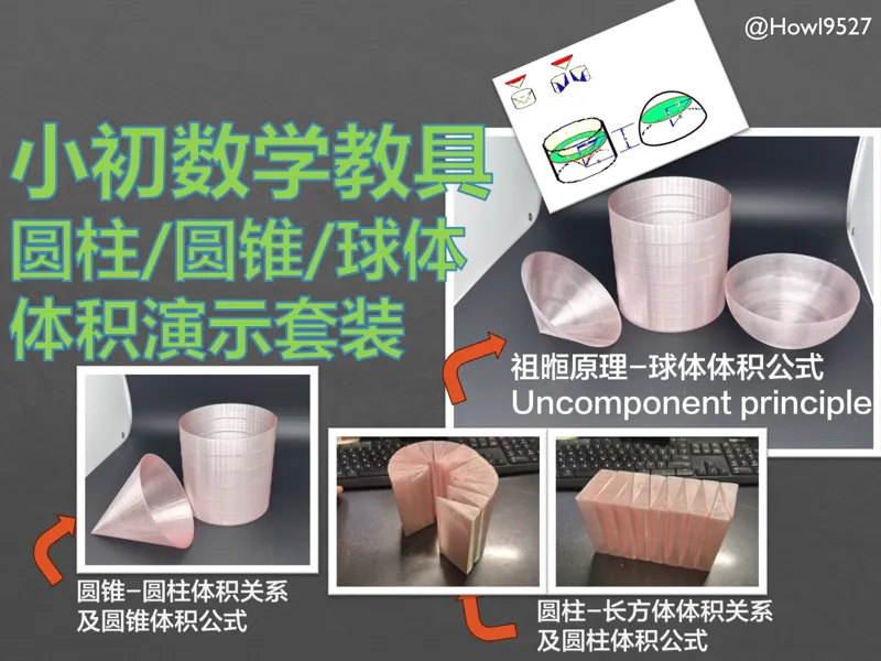 【圆柱/圆锥/球体体积演示套装】小初数学教具