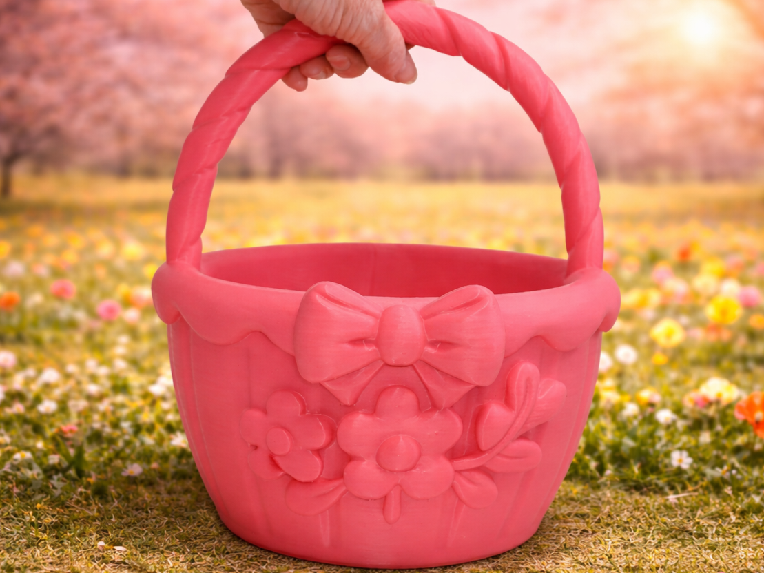Large, Cute, Sturdy Easter Basket Bow and Flowers!