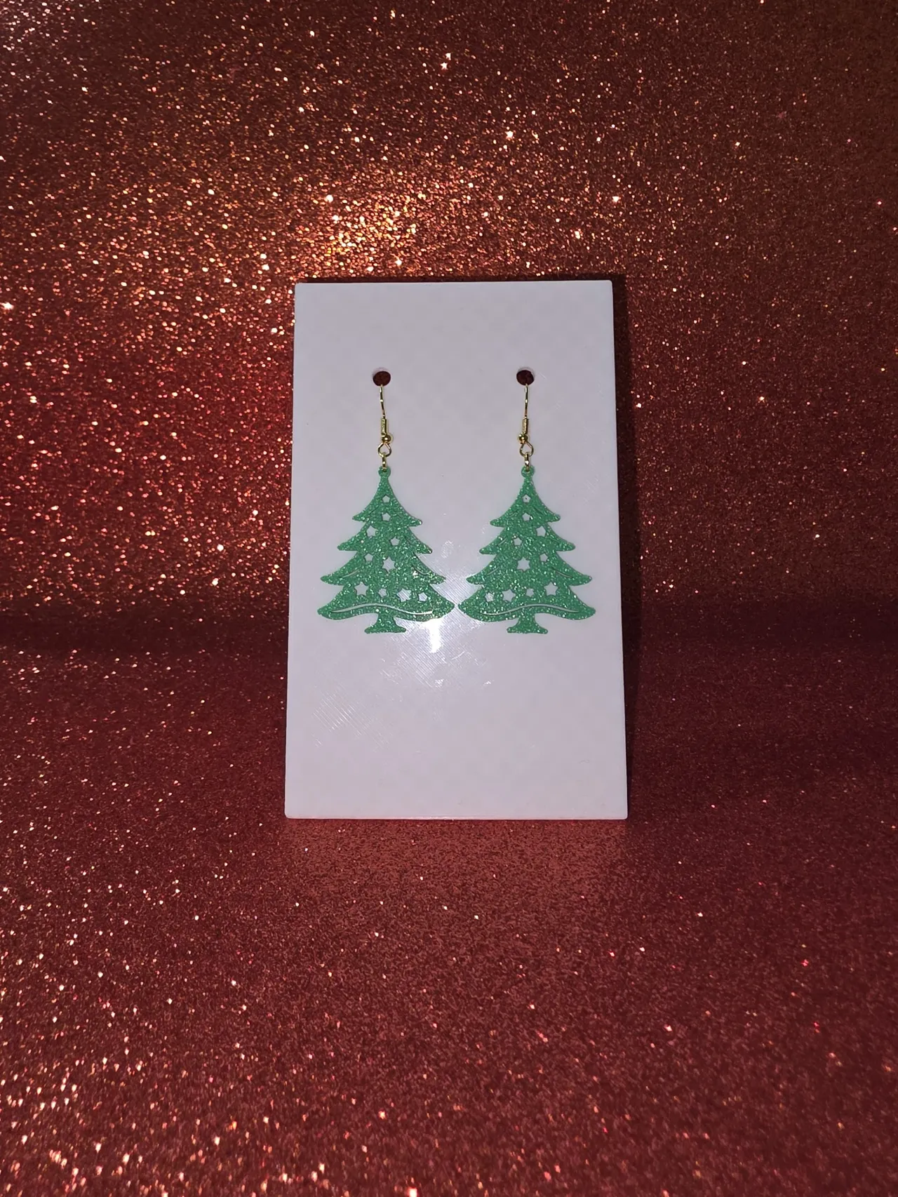 Starry Christmas tree earrings view 2