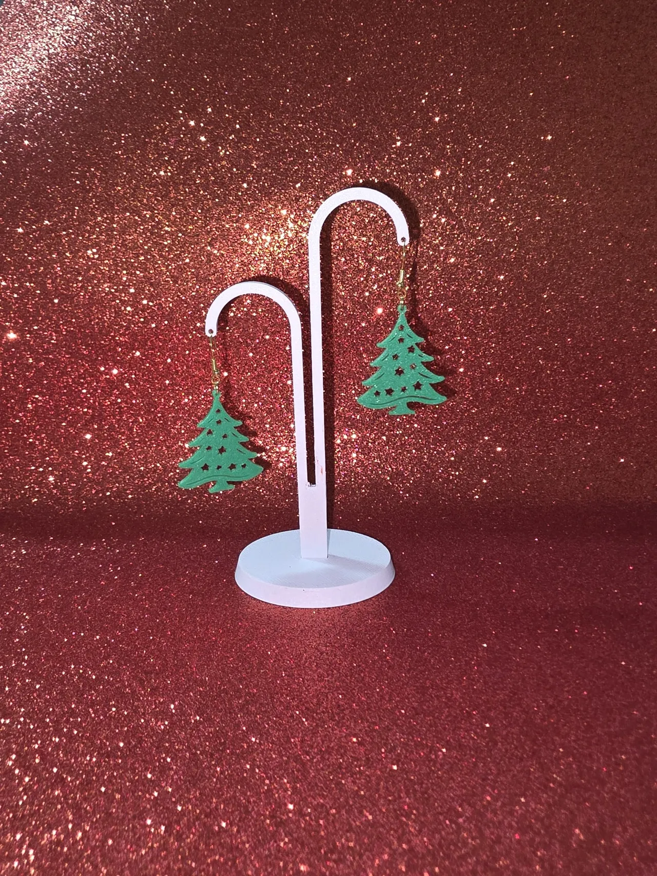 Starry Christmas tree earrings view 3