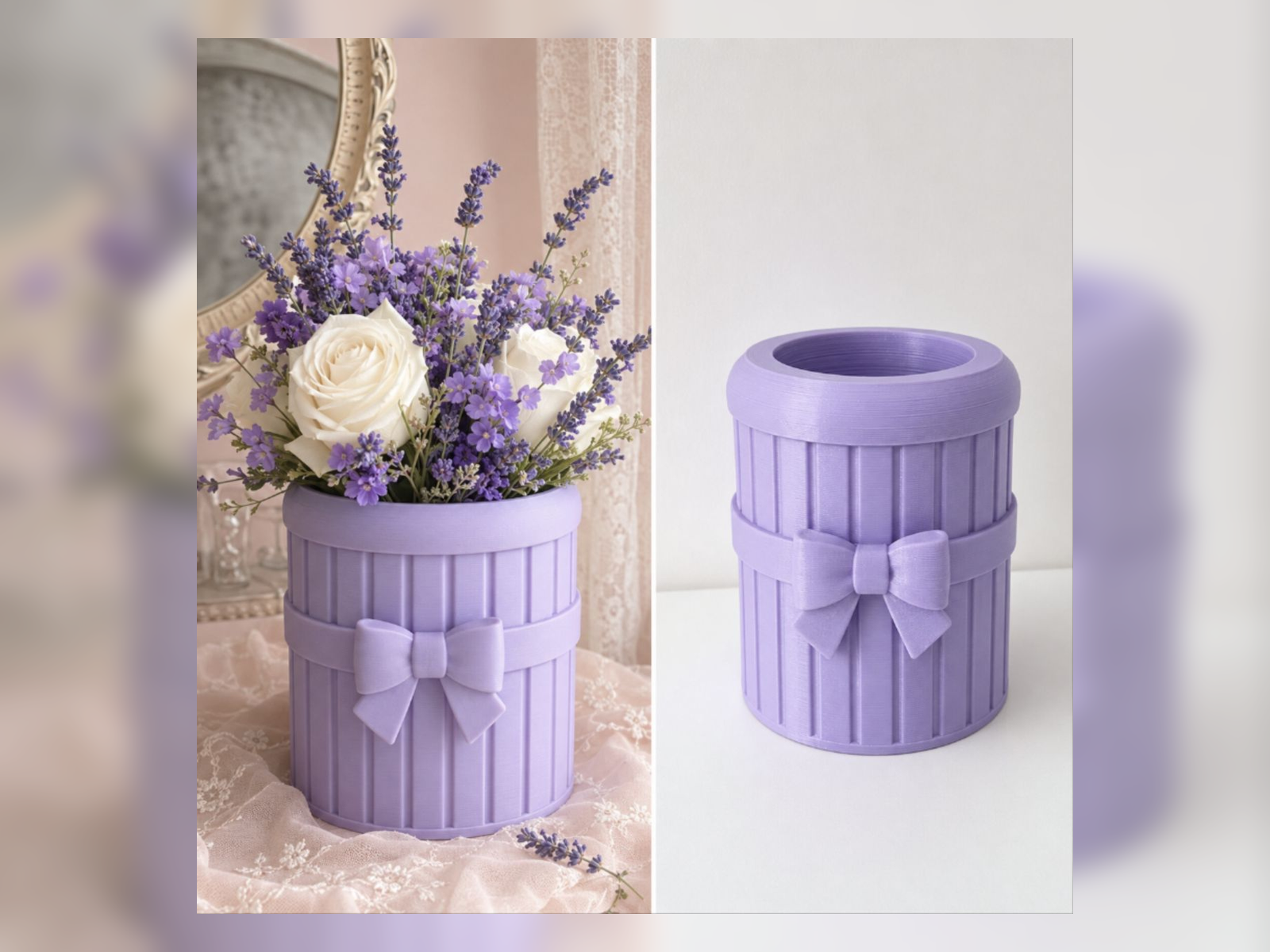 Lavender Bow Barrel Vase