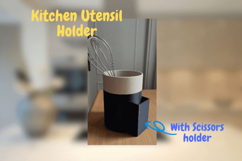 Kitchen Utensils Holder with Side Pocket - Wood