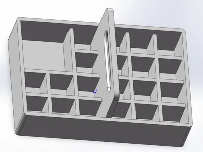 A sturdy storage box with twenty small compartments and one large compartment, featuring a 5mm-thick base and 7.5mm-wide handles.