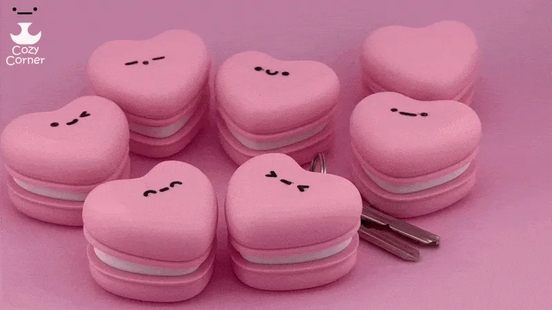 Clicky heart macaron keychain view 2