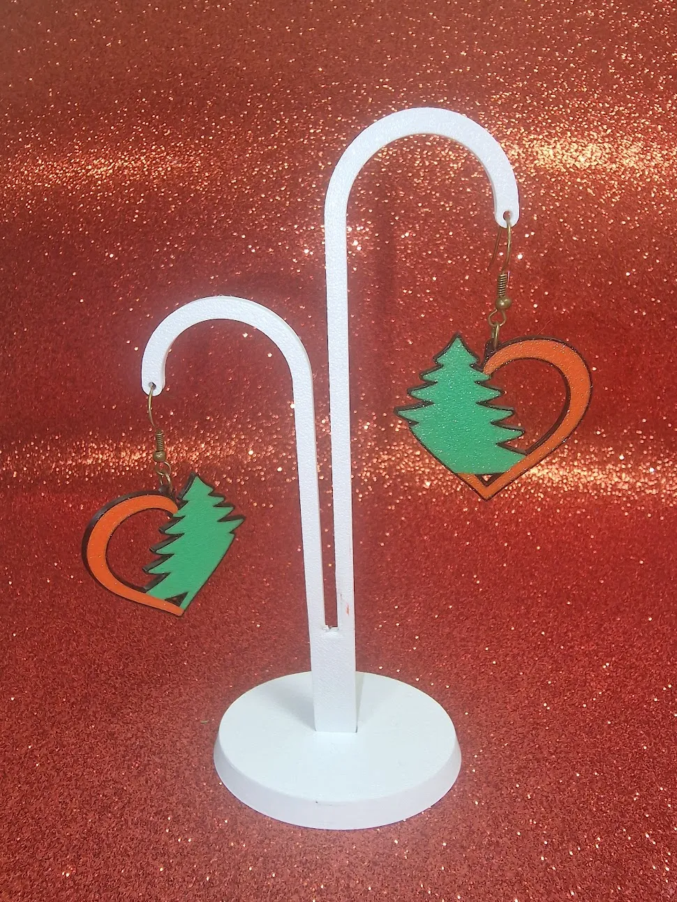 Tree on heart earrings view 3