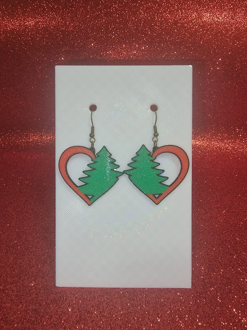 Tree on heart earrings view 2