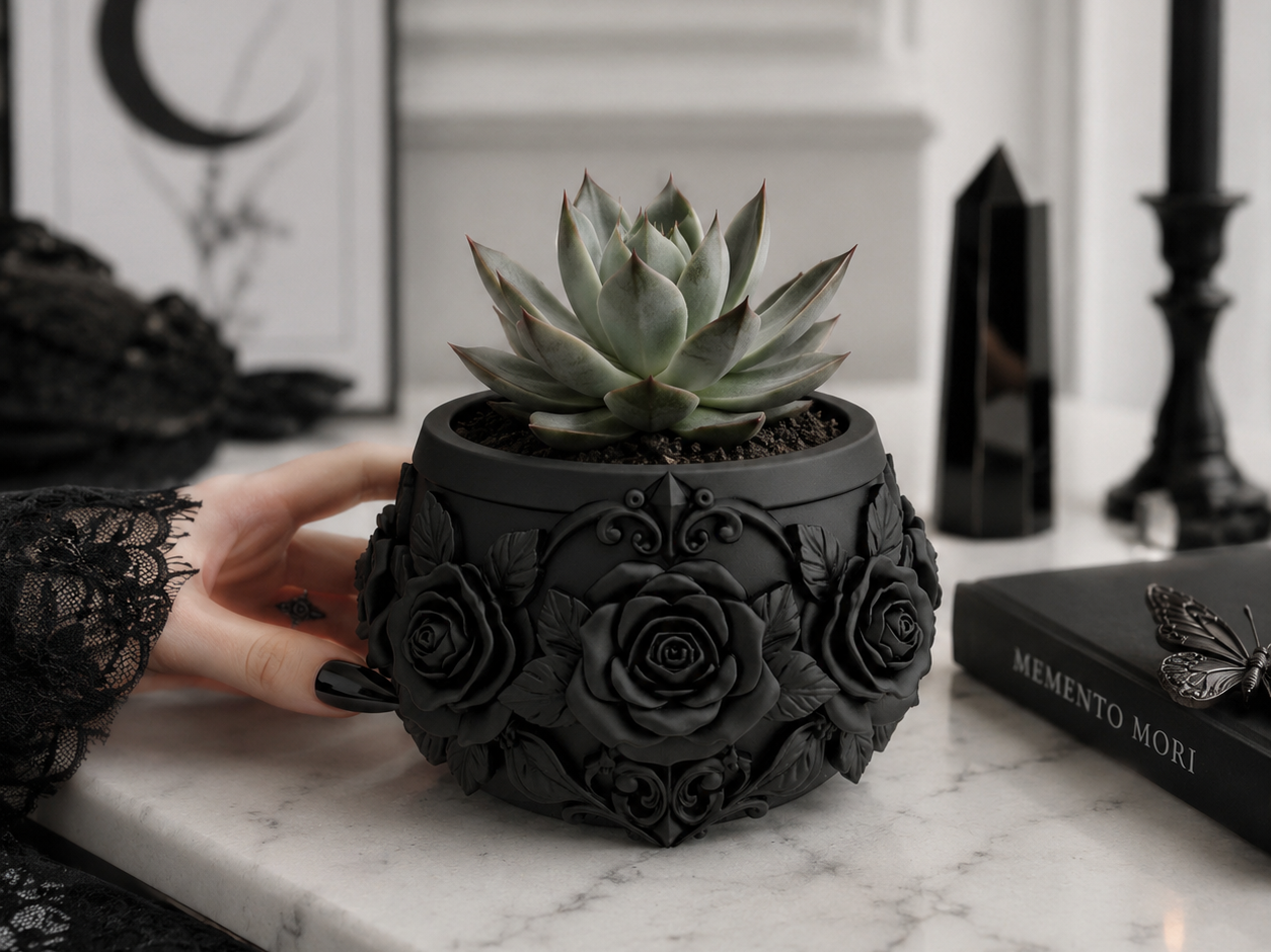 Goth Rose Succulent gothic Planter Pot - 1
