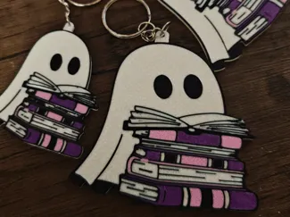 Ghost With Books Keyring