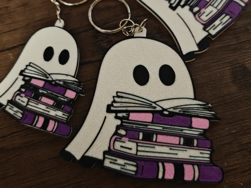 Ghost With Books Keyring