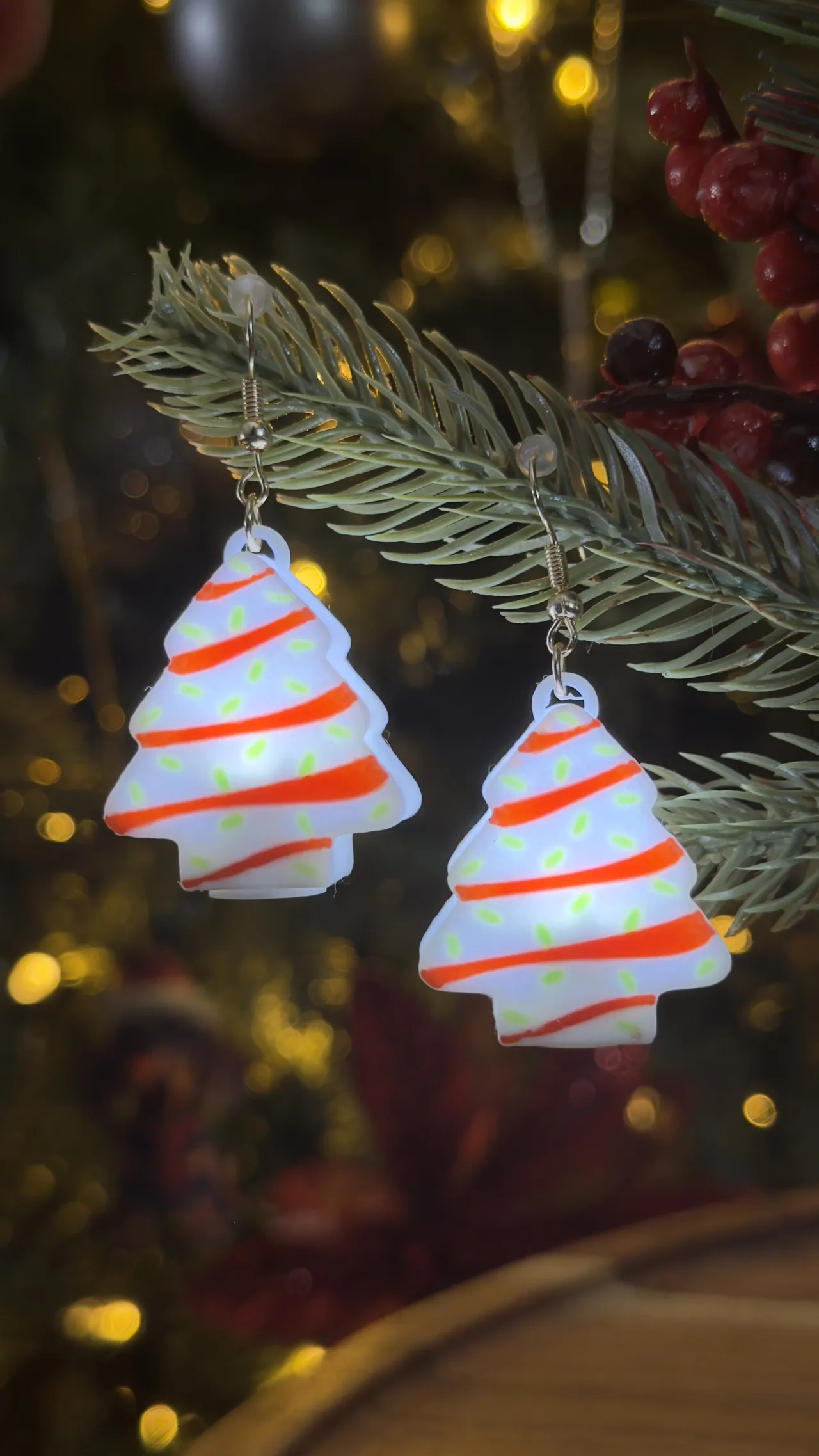 Little Debbie LIGHT UP Christmas cake Earrings. view 2