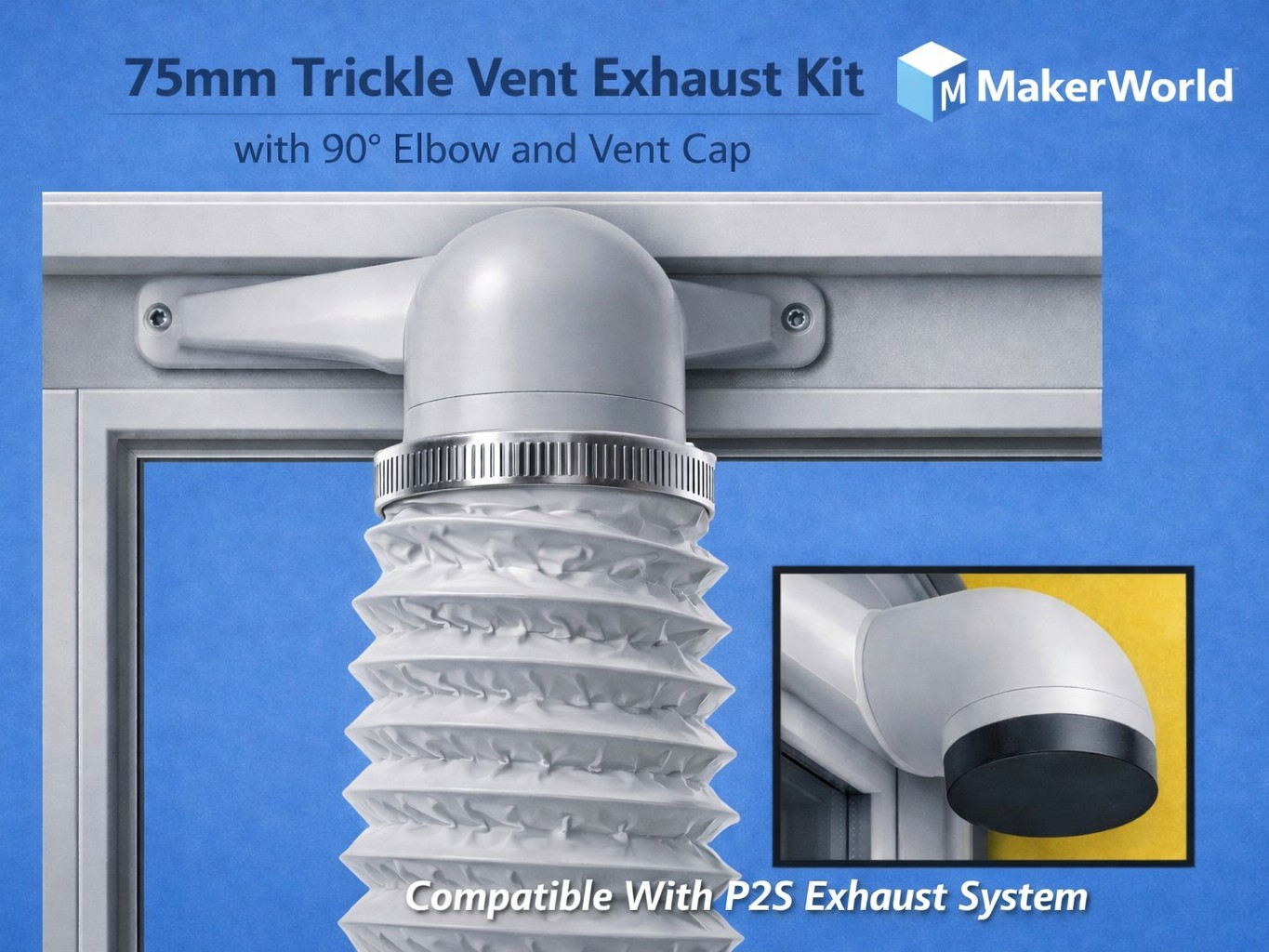 75mm Trickle Vent Exhaust Kit,90dg elbow connector