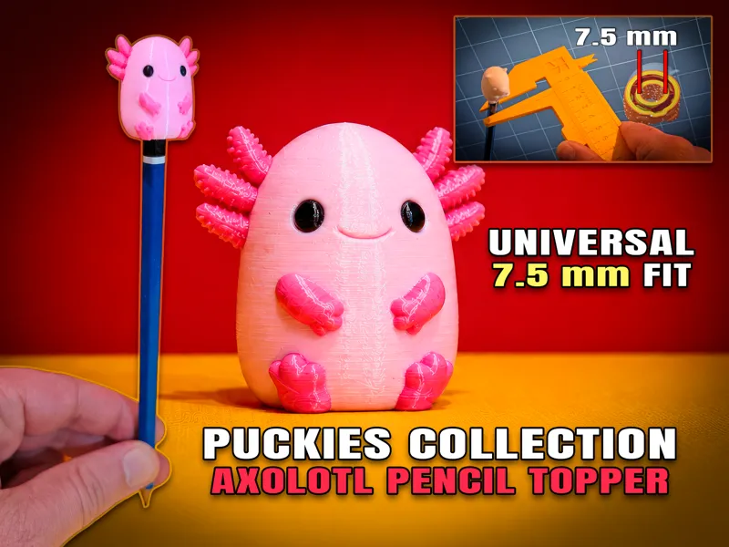 Cute Axolotl Pencil Topper (Puckies Collection)