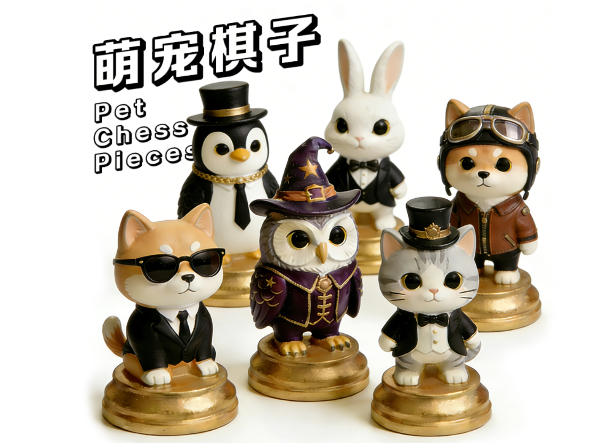 萌宠拟人棋子全套｜治愈系桌面收藏潮玩套装