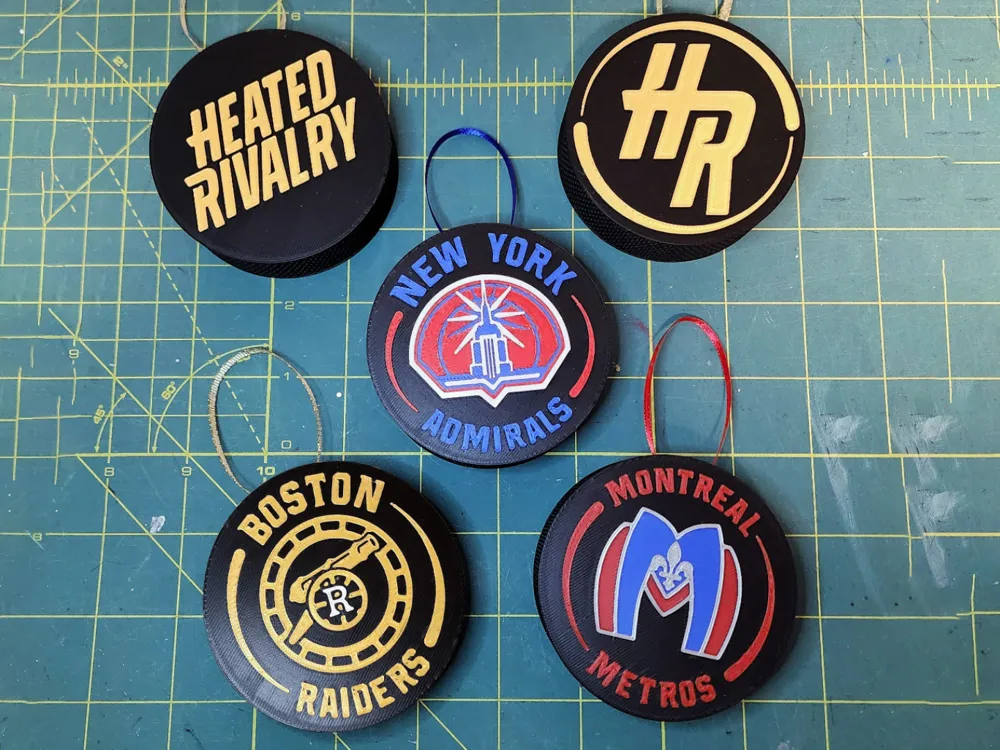 Heated Rivalry Logo Team Hockey Puck Ornaments Free 3D Print Model heated-rivalry-logo-team-hockey-puck-ornaments-free-3d-print-model