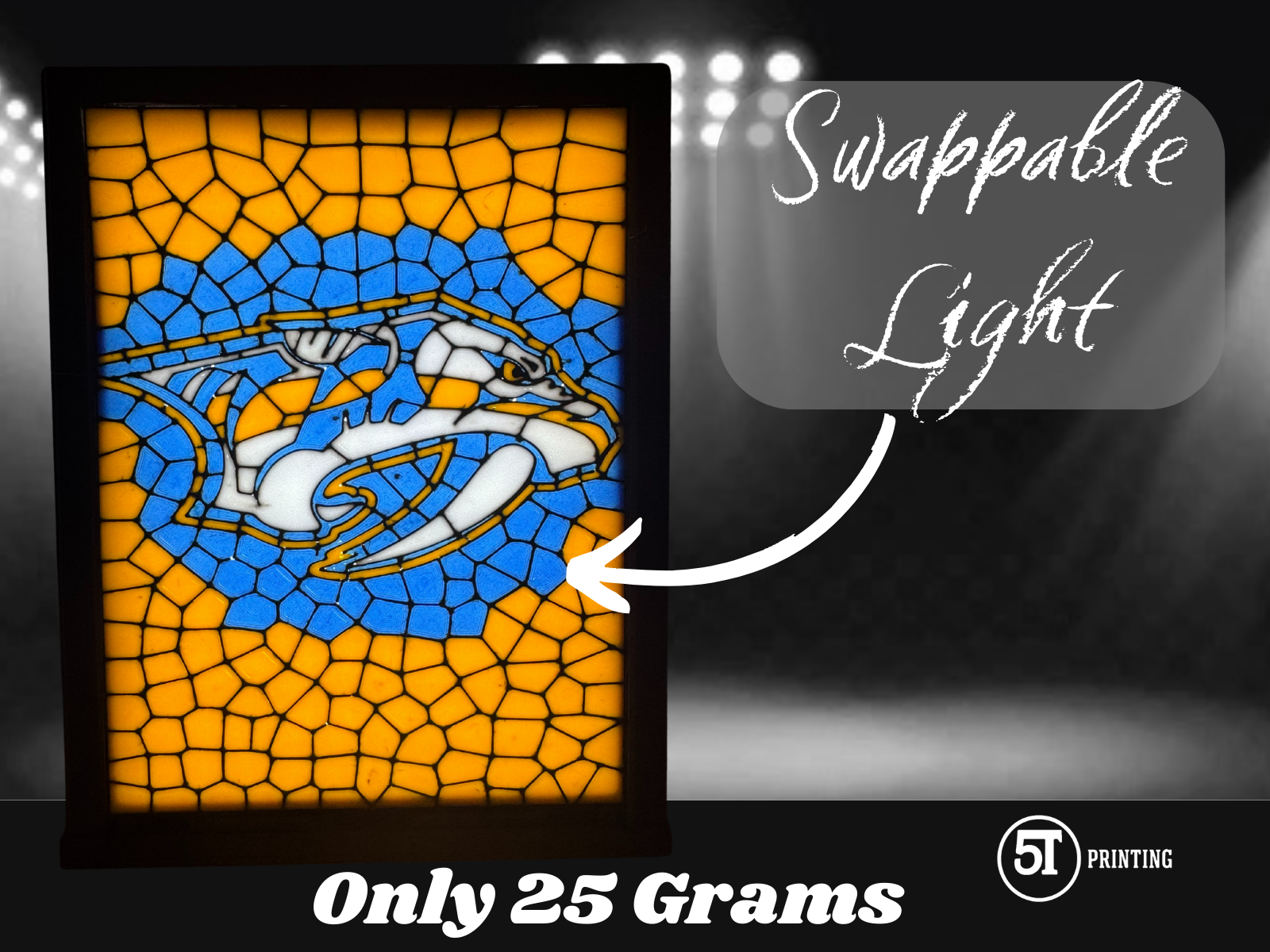 Nashville Predators light (swappable glass)