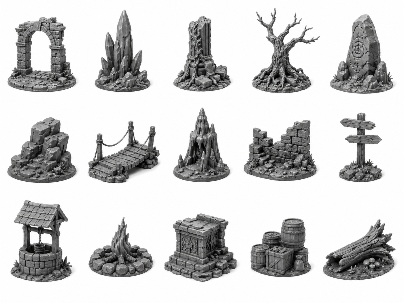 Fantasy Terrain Miniatures Set Scenery Pieces