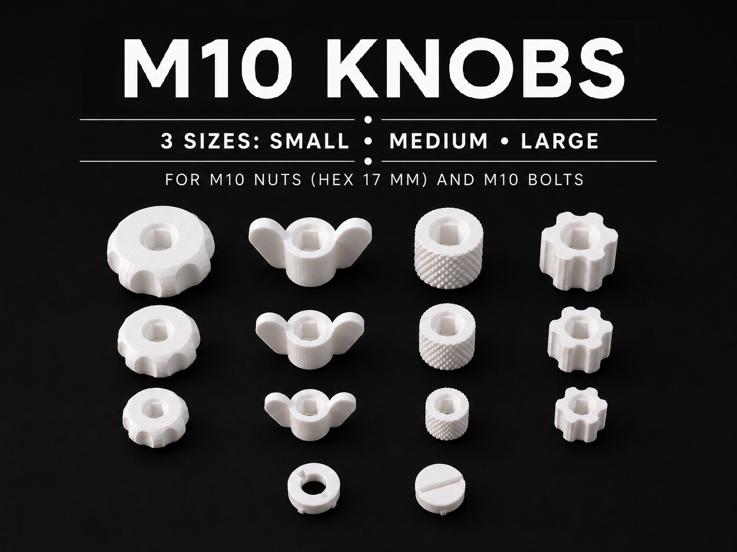 Manopole M10 Esagono 17 mm – 4 Stili, 3 Dimensioni