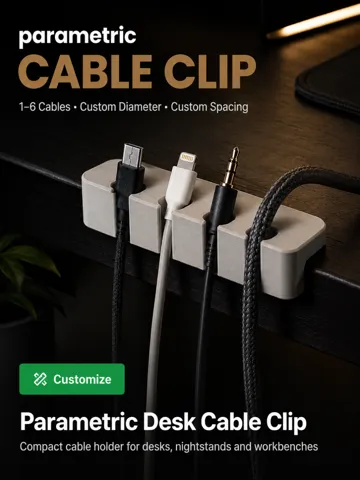 Clip o pieza de sujeción: Parametric Desk Cable Clip – Fully Customizable — vista de referencia 2