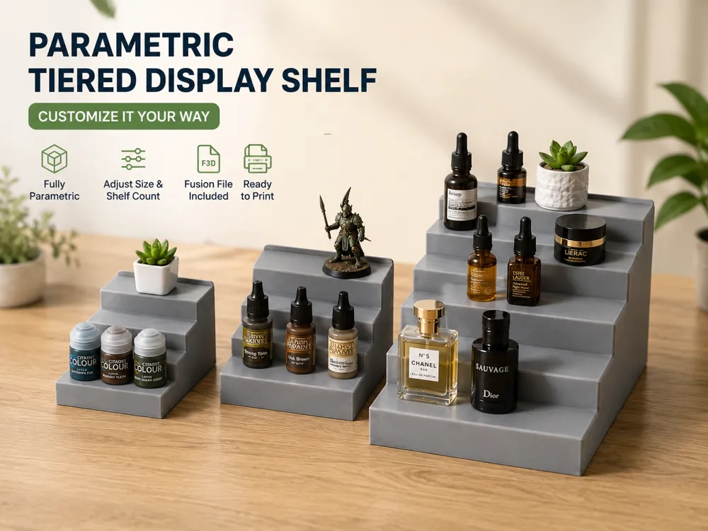 Estante o repisa: Parametric Tiered Display Shelf | Customizable. Referencia del modelo original.