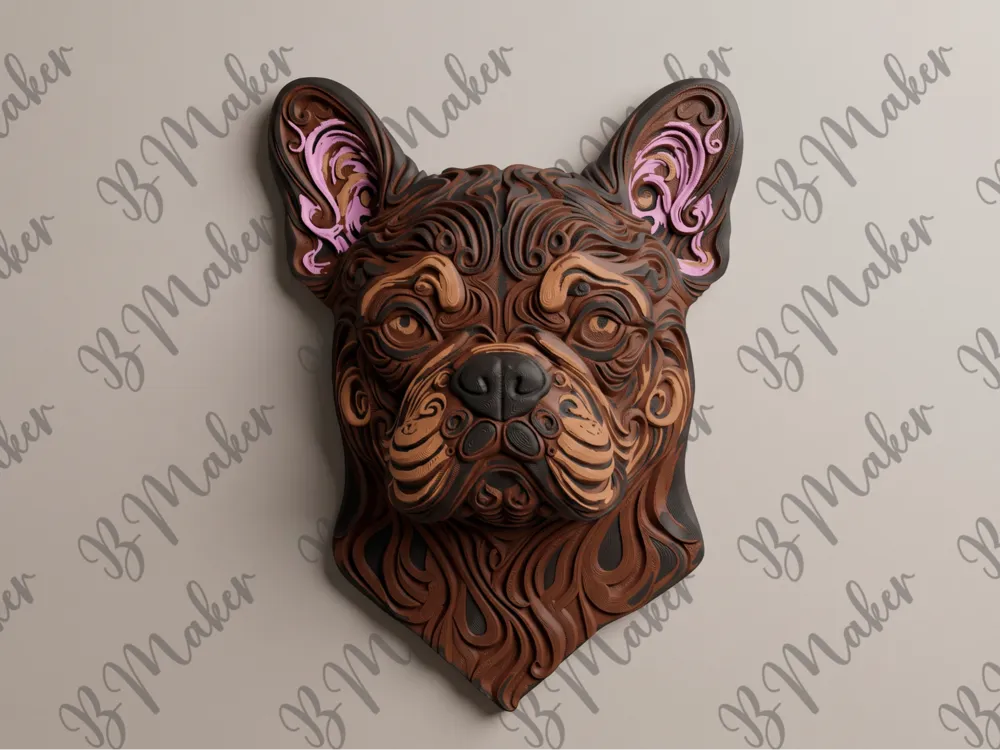 Modelo para impresión 3D: Bulldog francés - Arte de pared. Referencia del modelo original.