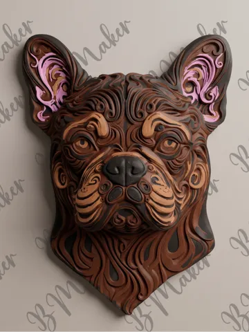 Modelo para impresión 3D: Bulldog francés - Arte de pared — vista de referencia 2