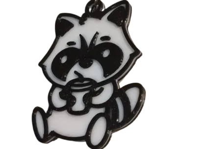 Raccoon Drinking Coffee Double-Sided Keychain