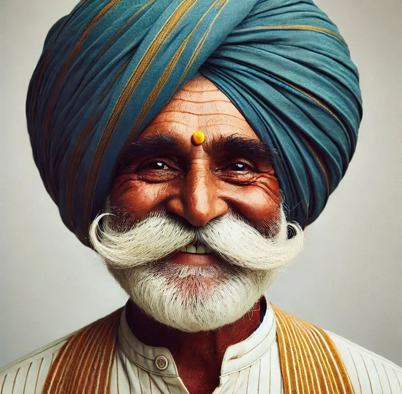 Bust of an indian old man with turban and moustche