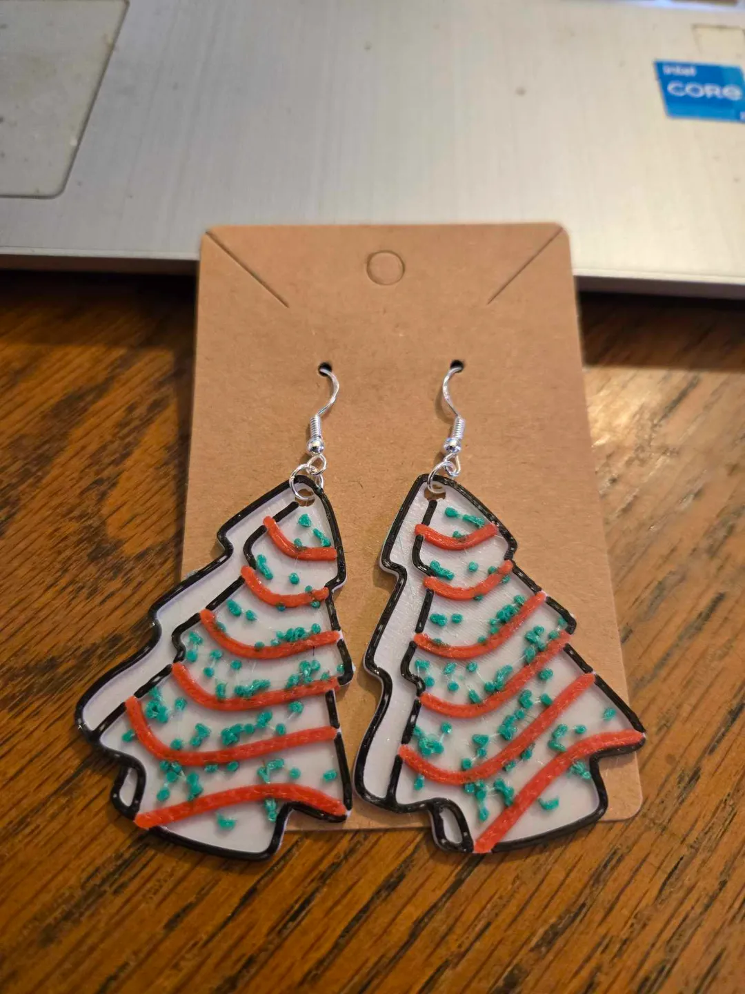 mini Christmas tree cake earrings view 2