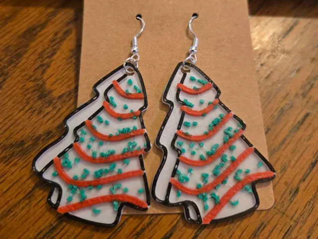 mini Christmas tree cake earrings