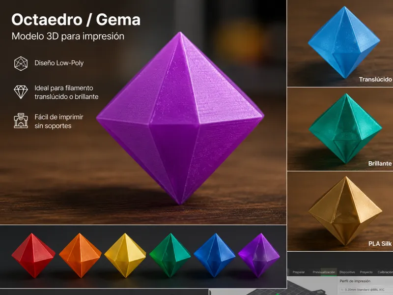 gema óctaedro low-poly