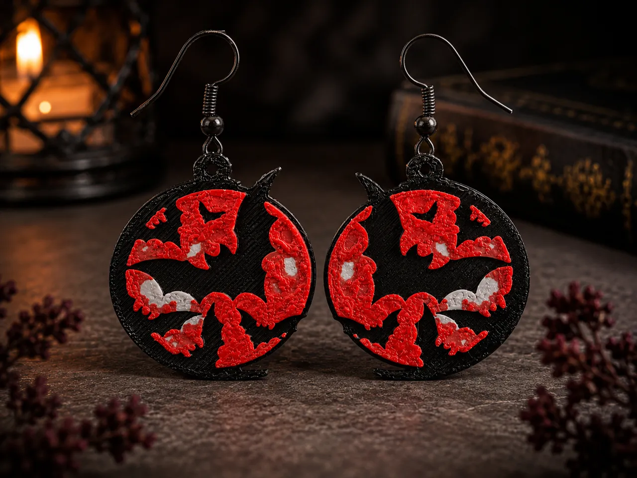 Gothic Moon Bat Earrings view 2