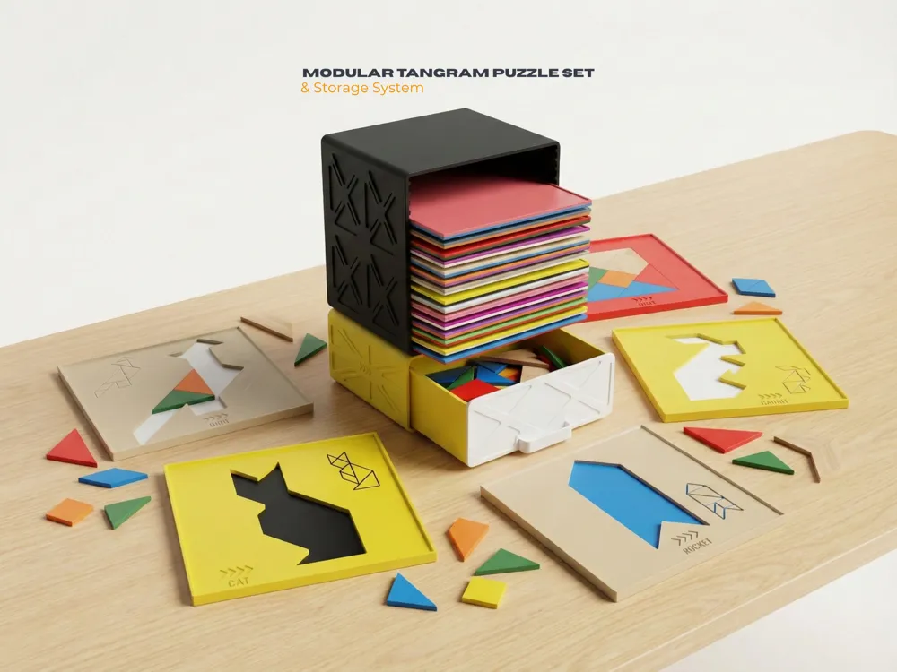 Modular Tangram Puzzle Set & Storage System - Free 3D Print Model