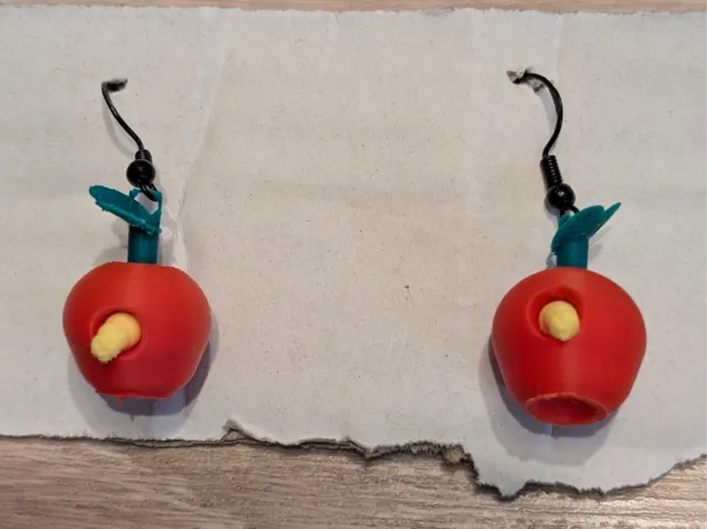 Cute Apple w Emerging Worm Earrings (0.2mm nozzle)