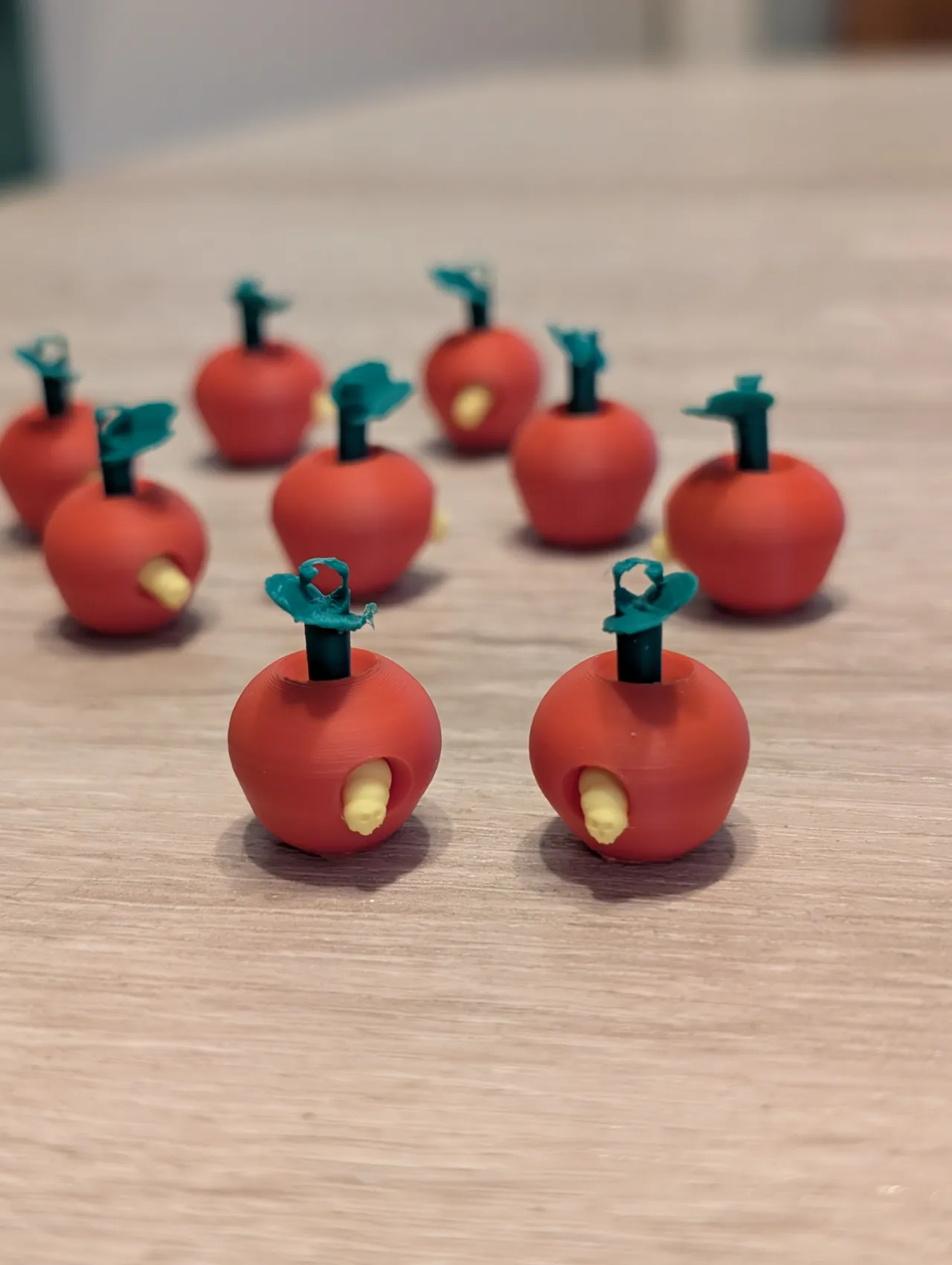 Cute Apple w Emerging Worm Earrings (0.2mm nozzle) view 2