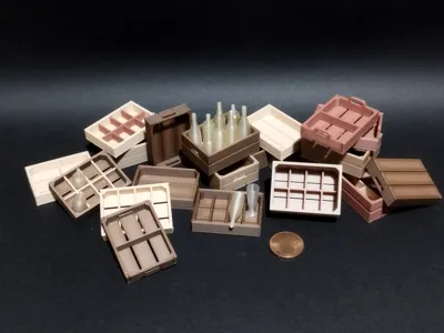 Tiny Storage Crates Set for Diorama in 1:12 Scale