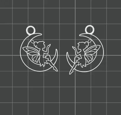 Fine line Fairy in a crescent moon earrings view 2