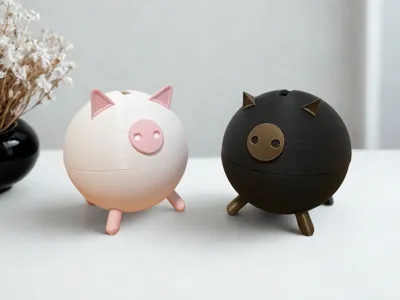 3Dプリント 豚貯金箱—ネジ蓋付き貯金箱 - 無料3Dモデル -MakerWorld