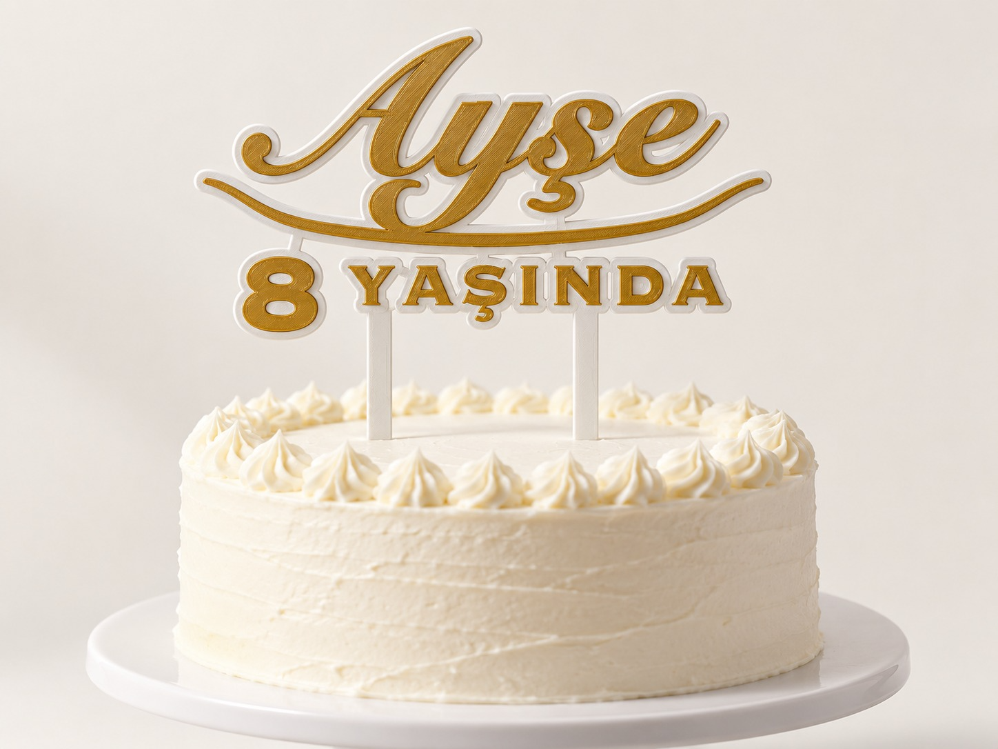Custom Name & Age Cake Topper - 2-Color Script 3D model