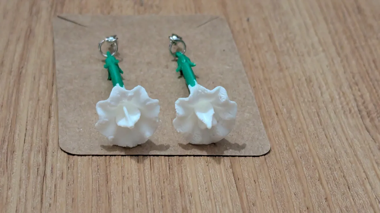White Angel Trumpet Earrings view 2