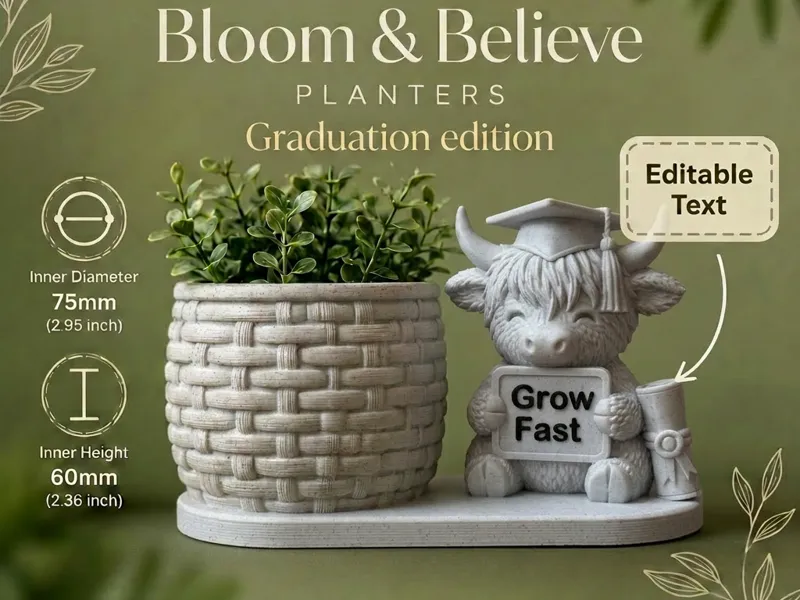 Highland Cow Bloom & Believe Planter Graduation