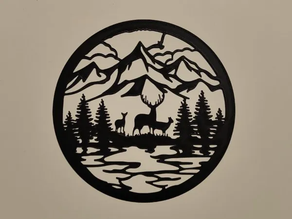 Silhouette montagne et cerfs