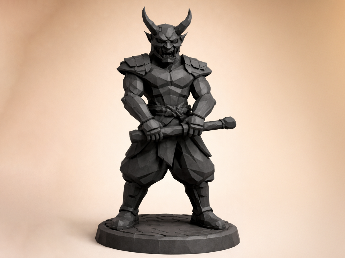 Low Poly Oni Demon Samurai Statue