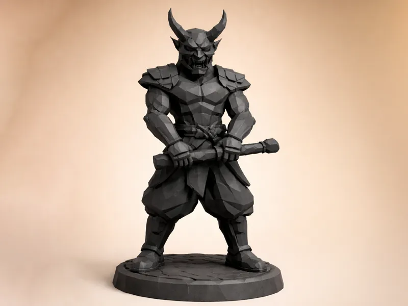 Low Poly Oni Demon Samurai Statue