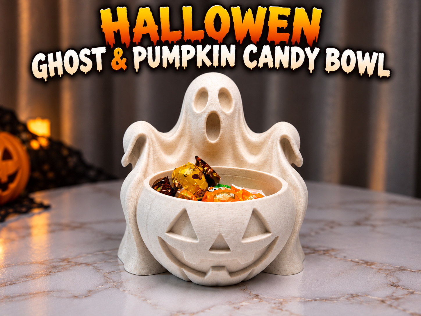 Halloween Ghost & Pumpkin Candy Bowl 3D model