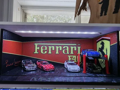 Garage Ferrari F40 1/64 avec LED + acrylique ready