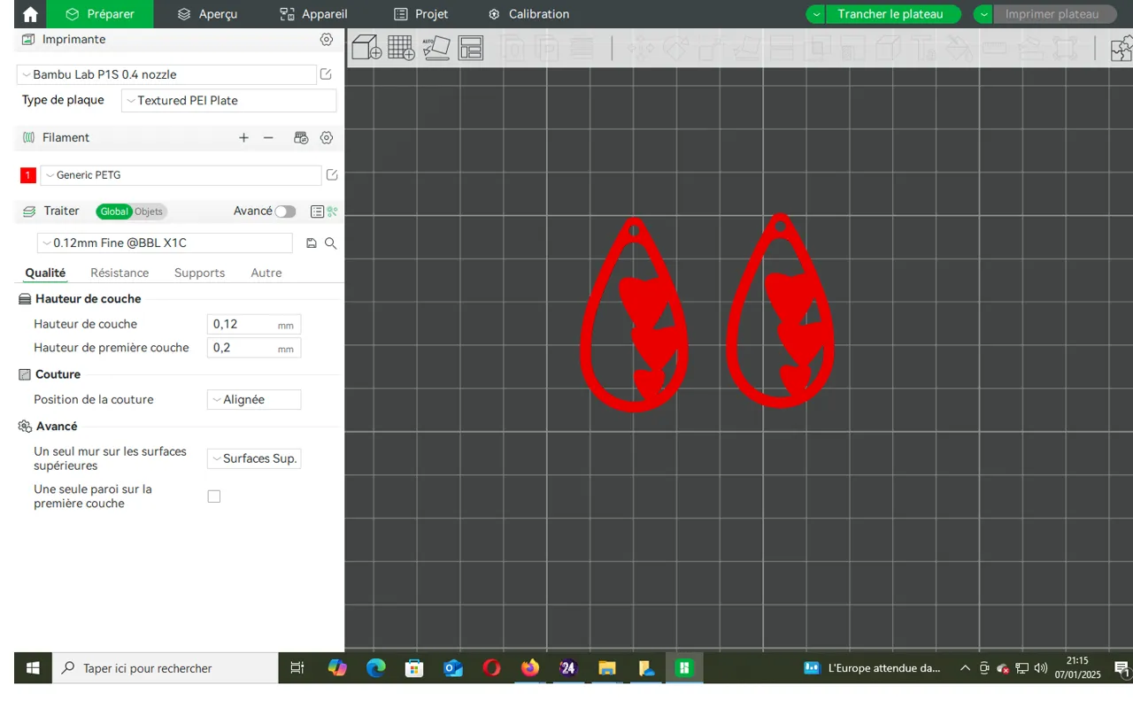 Boucle d'oreille coeur triple view 3