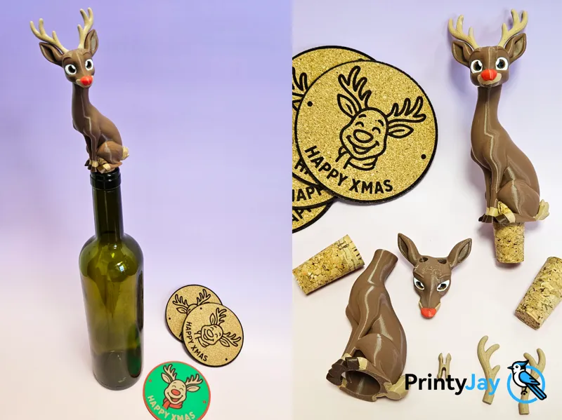Christmas Reindeer Bottle Stopper &  Coasters 